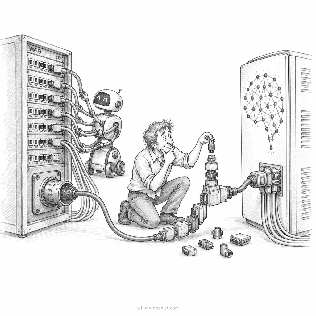 Pencil cartoon about a AI Integrator