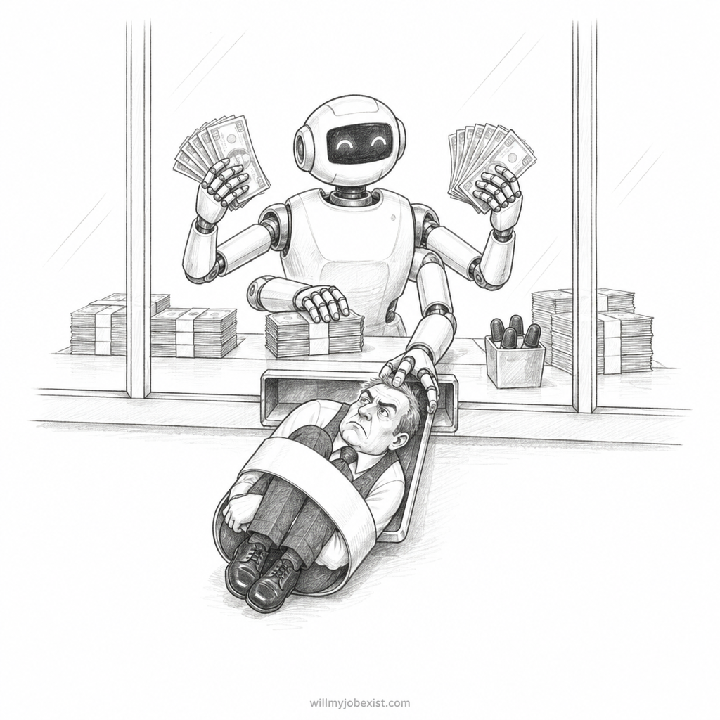 Pencil cartoon about a Bank Teller